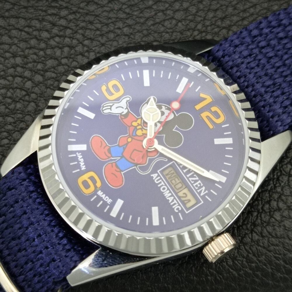 Vintage 1972 Disney Citizen Automatic Mens Silver Watch W/daydate & Blue accents - Picture 6 of 10